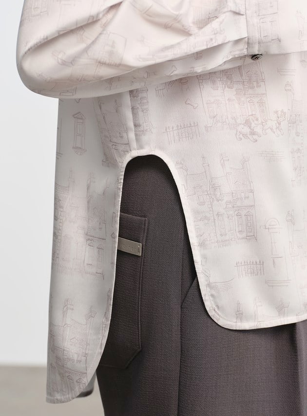 DISNEY｜藝術印花不對稱緞面襯衫