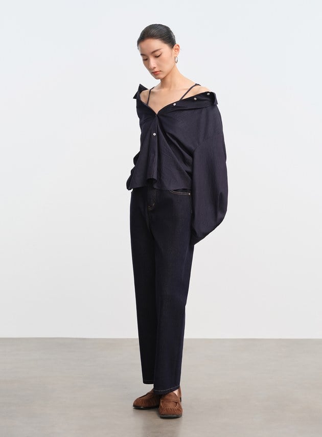 時髦兩穿式寬領襯衫