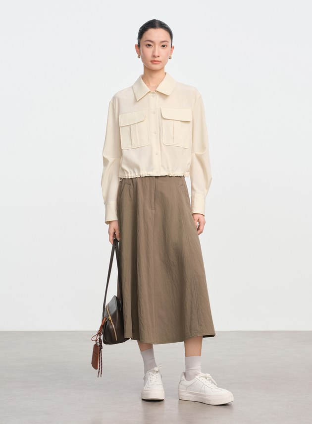 短版工裝貼帶襯衫