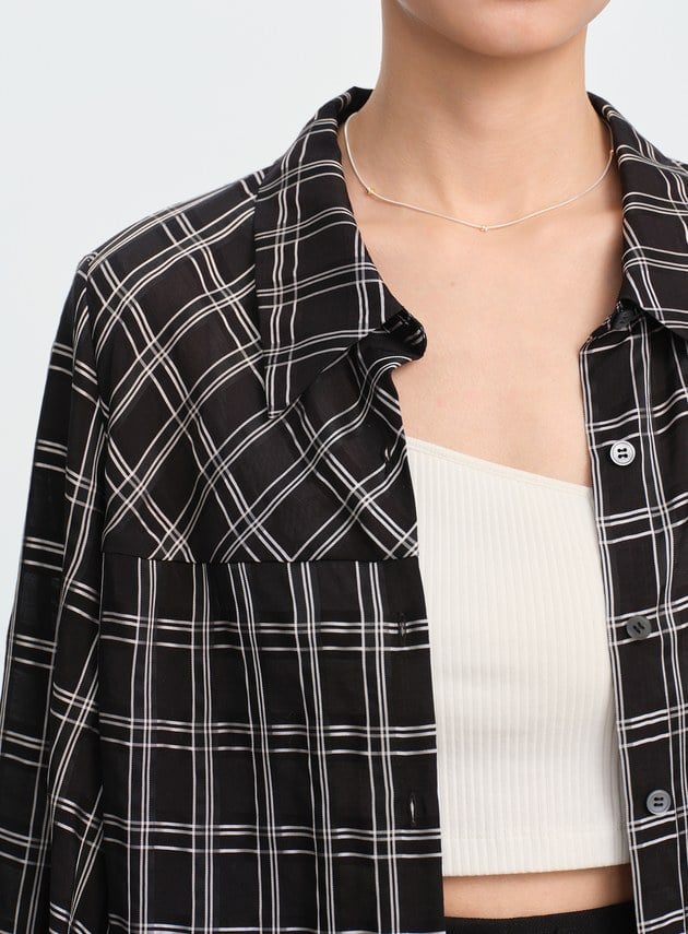 復古格紋落肩襯衫