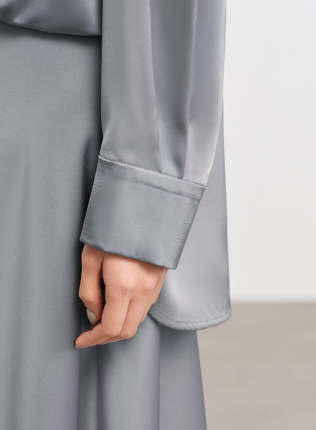 復古尖領緞面襯衫