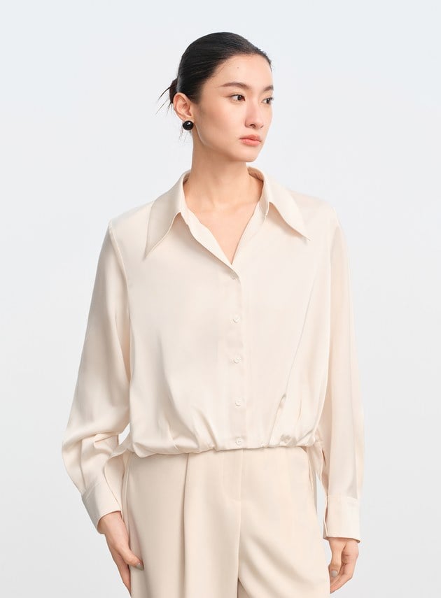 復古尖領緞面襯衫