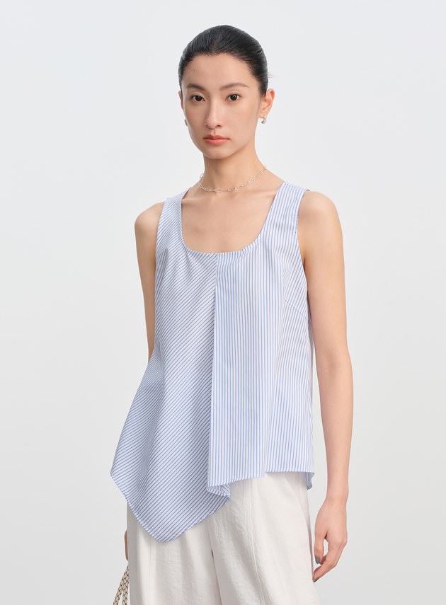 條紋不對稱無袖上衣