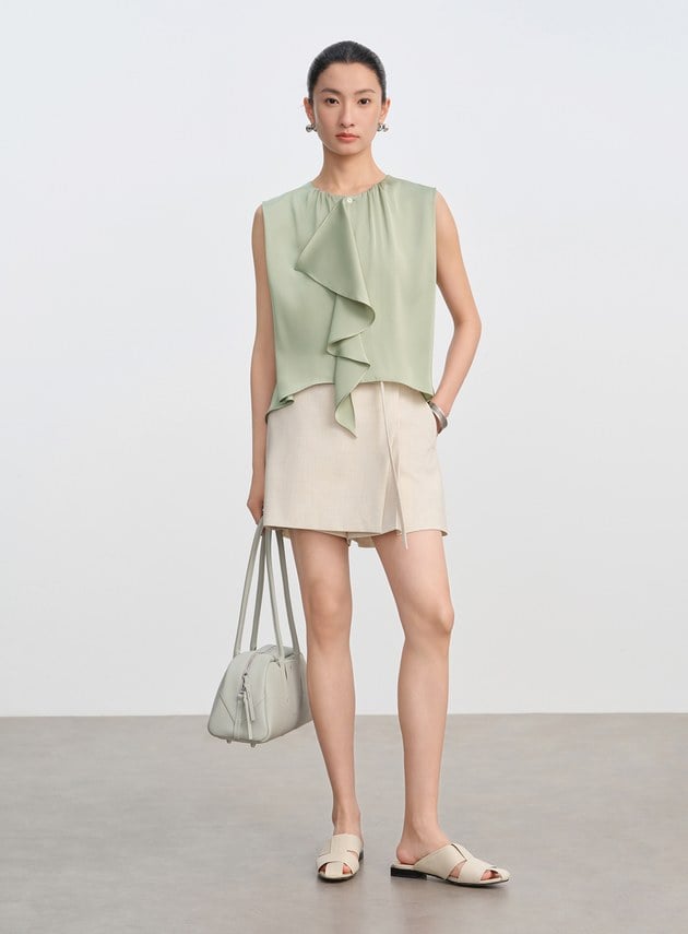 緞面荷葉無袖上衣