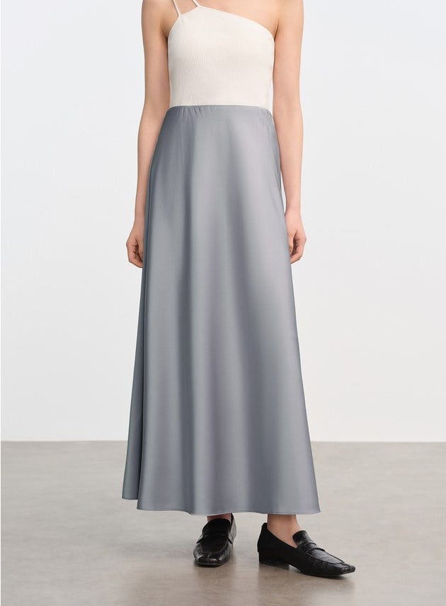 復古緞面高腰長裙