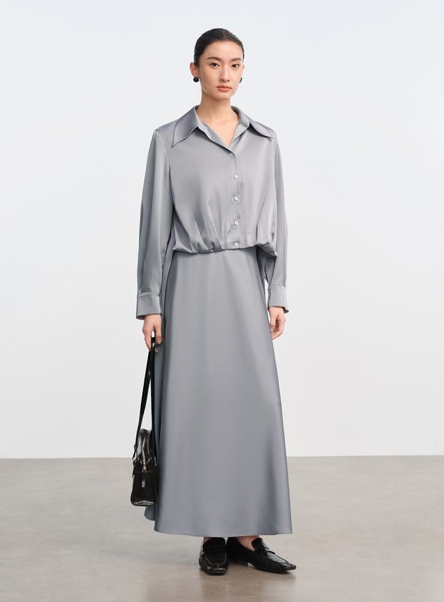 復古緞面高腰長裙