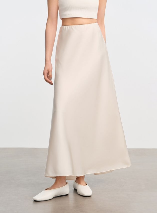 復古緞面高腰長裙