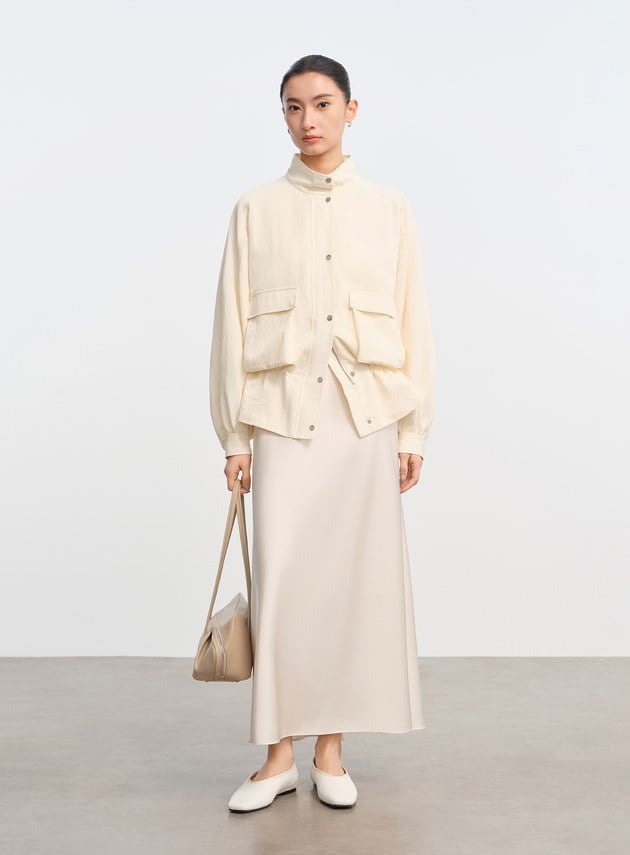 復古緞面高腰長裙