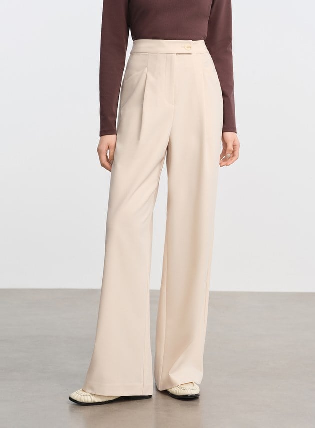 經典打摺修身西裝褲