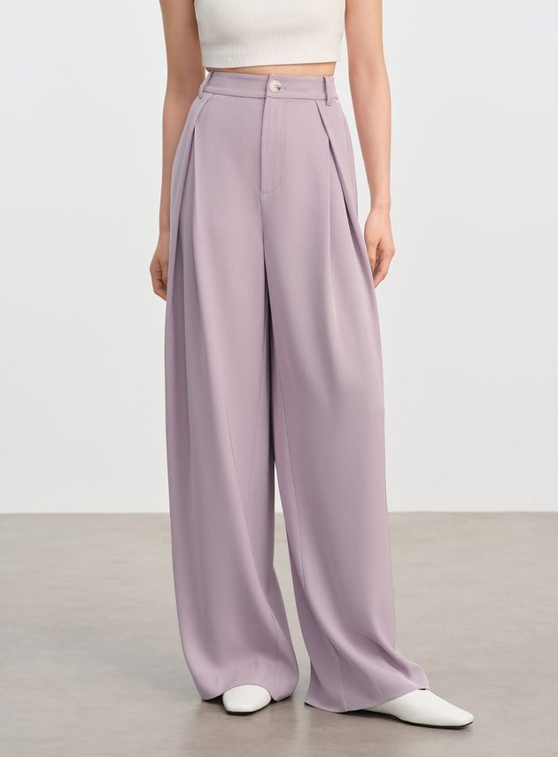 俐落抗皺中腰廓型褲