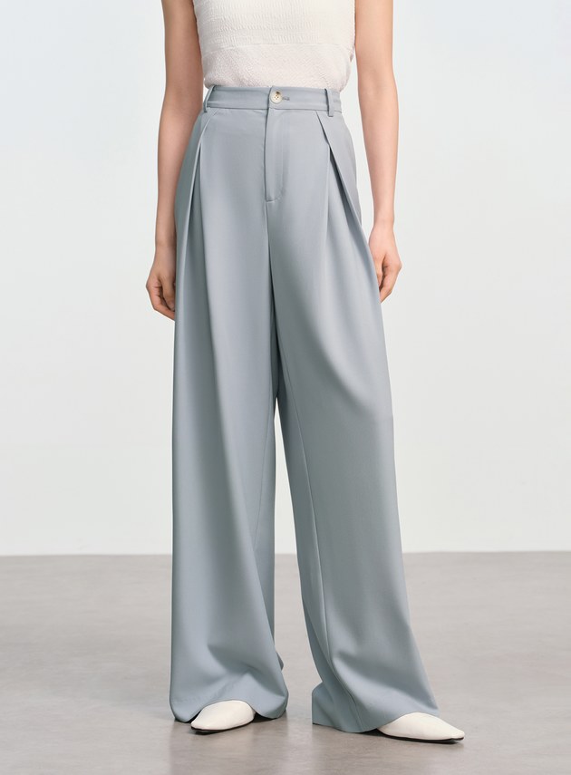 俐落抗皺中腰廓型褲