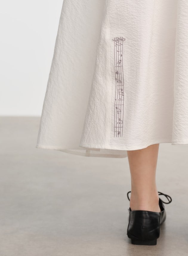 DISNEY｜不對稱條紋拼接長裙