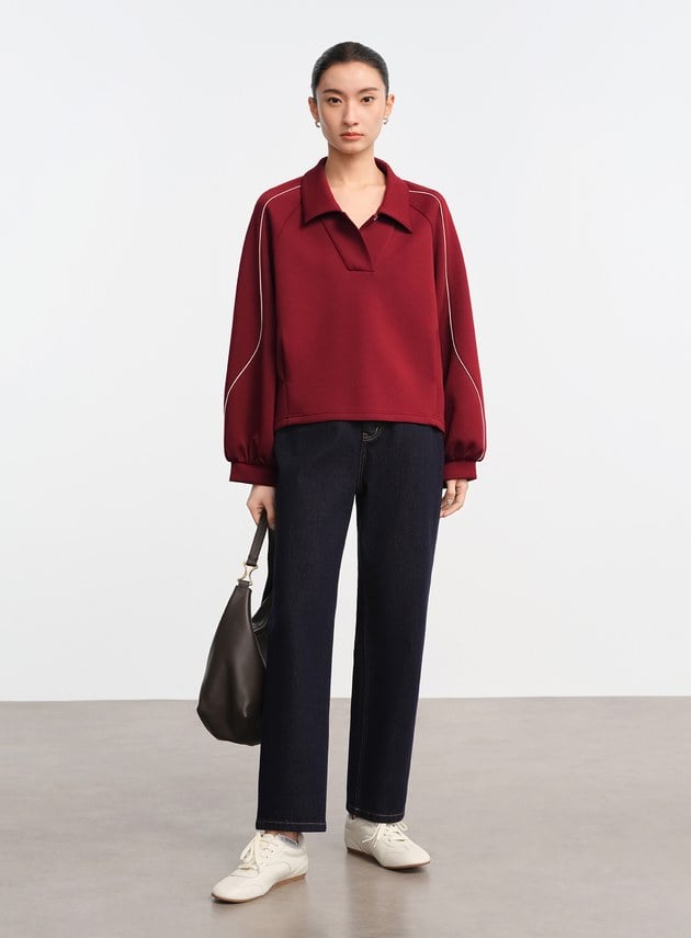 復古半開襟 POLO 上衣