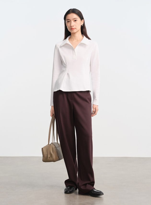 不對稱收腰Polo襯衫