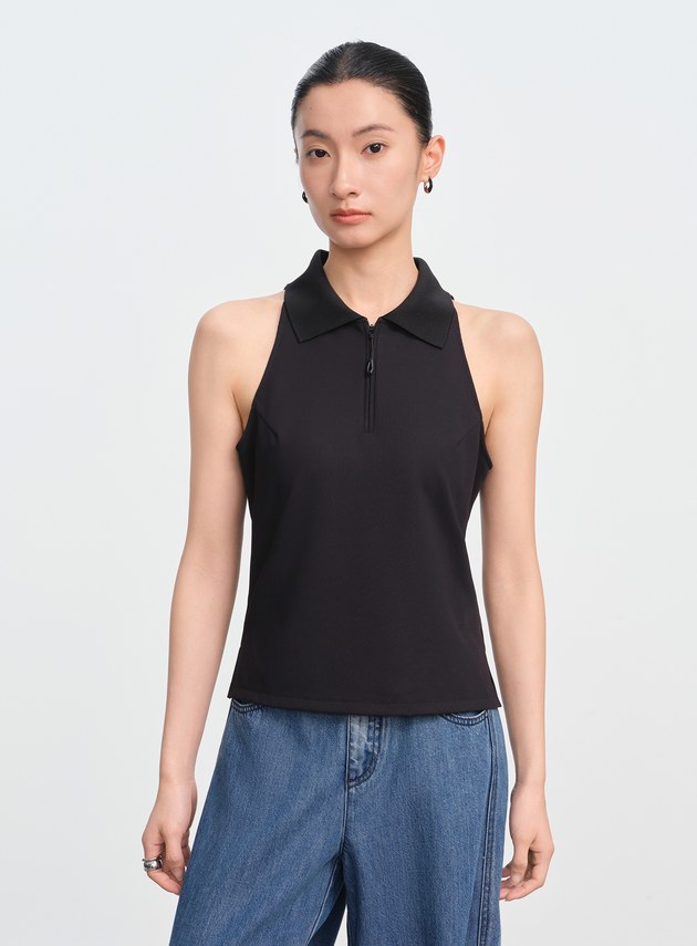 Polo領無袖bar上衣
