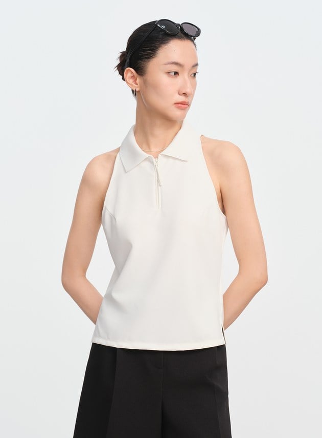 Polo領無袖bar上衣