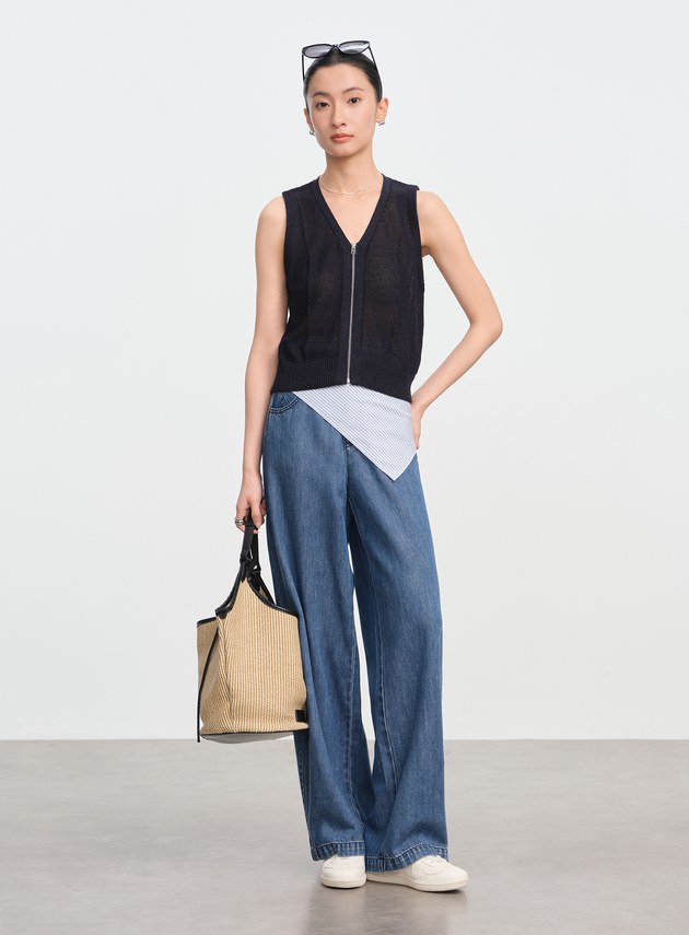合紙紗線V領背心