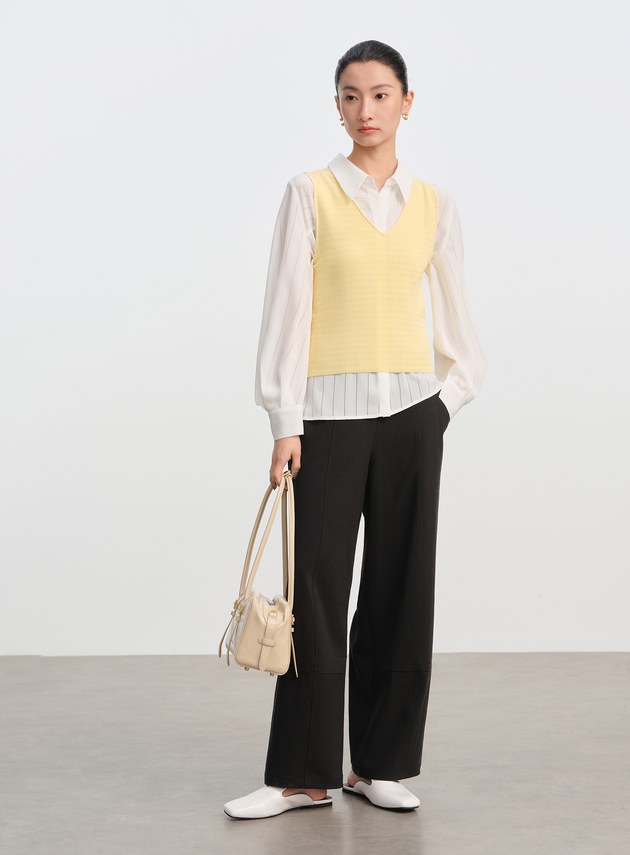 純棉立體緹花V領背心