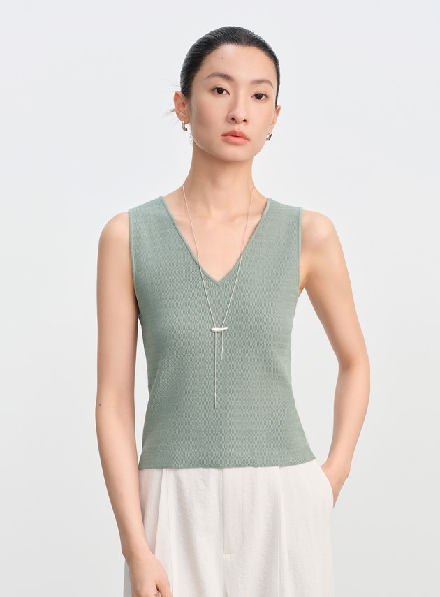 純棉立體緹花V領背心