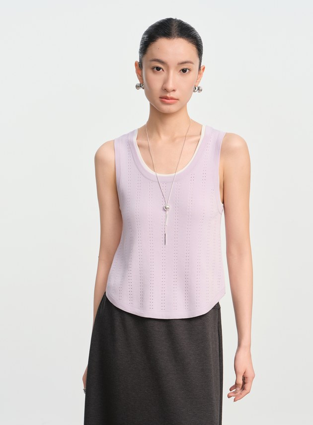 直紋簍空提花背心