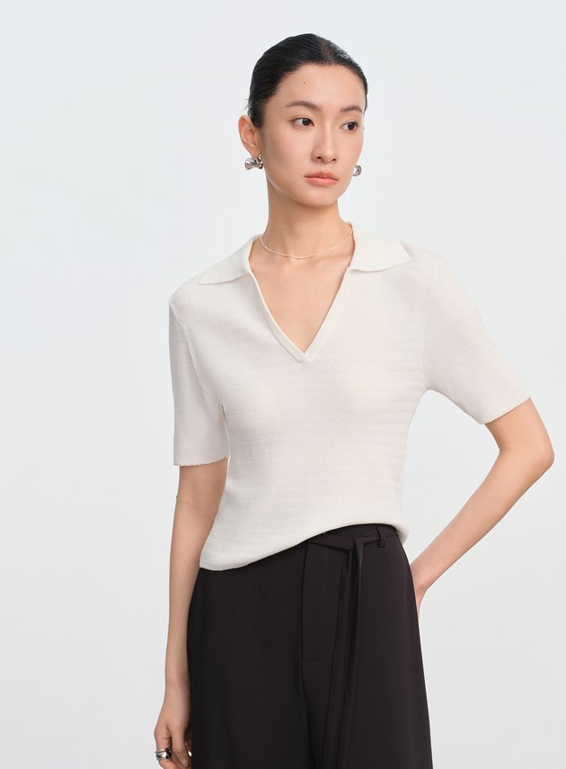 純棉立體緹花V領Polo衫