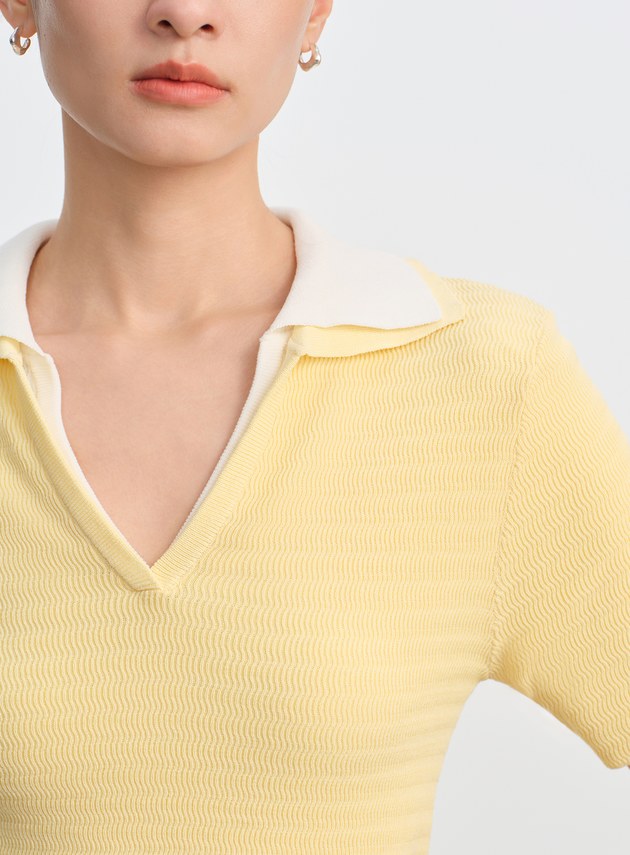 純棉立體緹花V領Polo衫