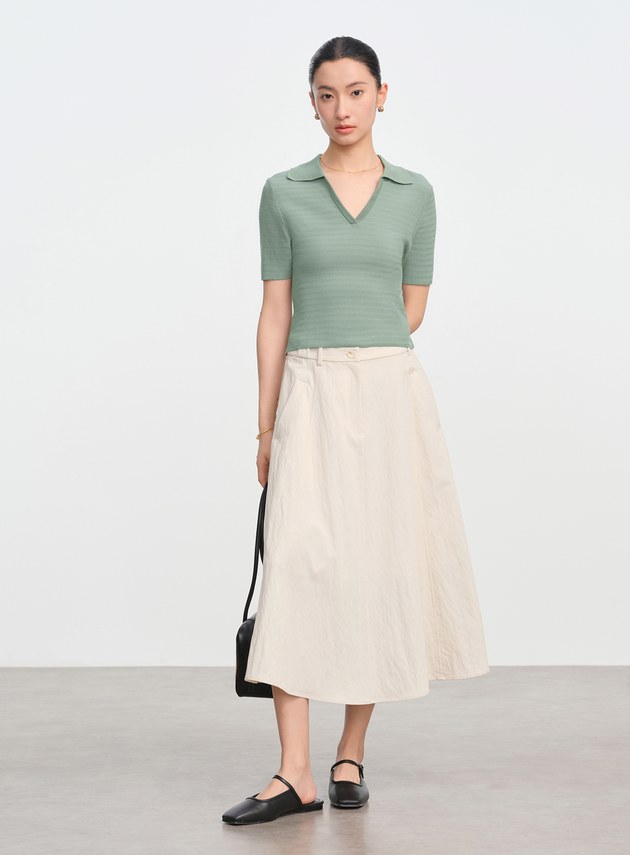 純棉立體緹花V領Polo衫