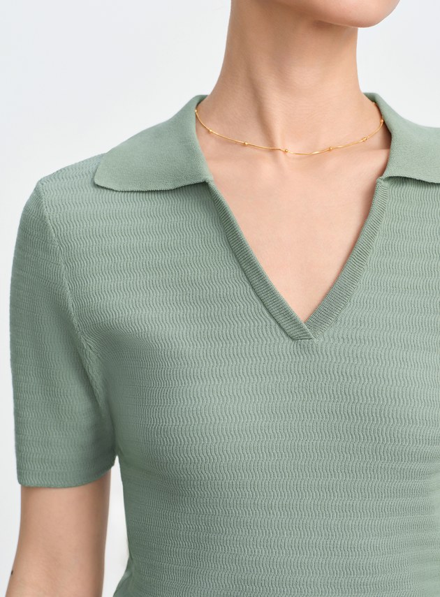 純棉立體緹花V領Polo衫