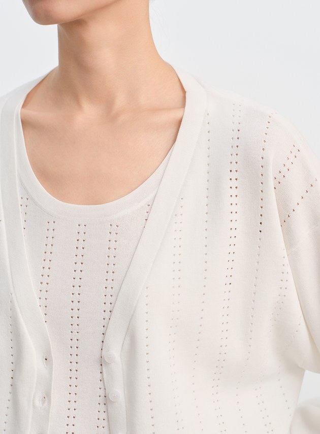 直紋簍空提花V領開襟衫