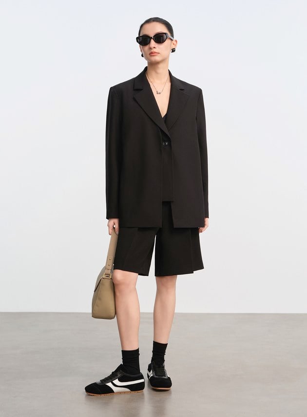 經典假兩件開襟西裝外套