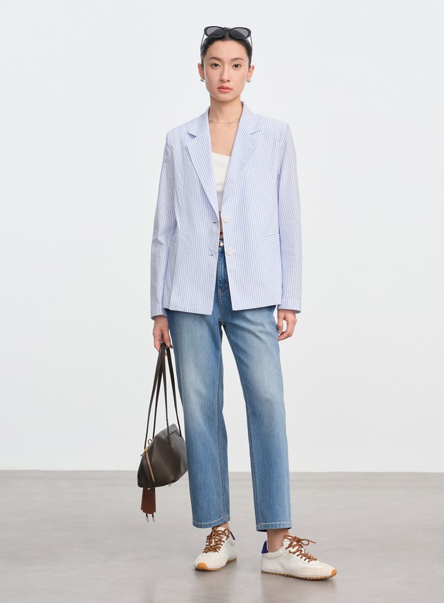 條紋純棉西裝外套