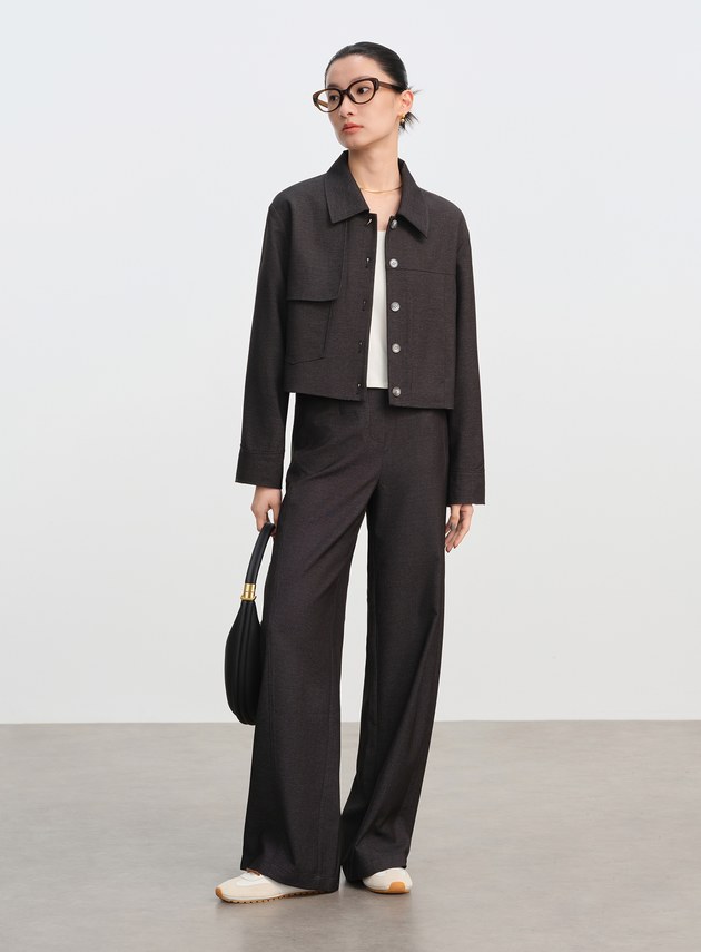 仿牛仔斜紋不對稱短版夾克