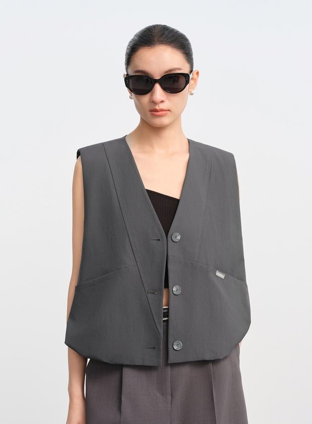 率性立體抽褶背心