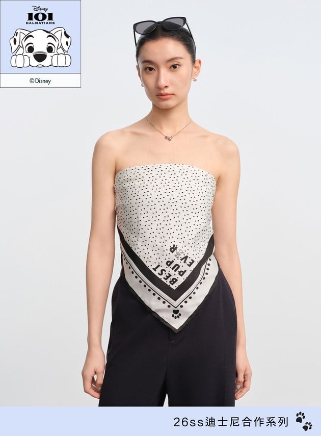 DISNEY｜黑白波點真絲方巾