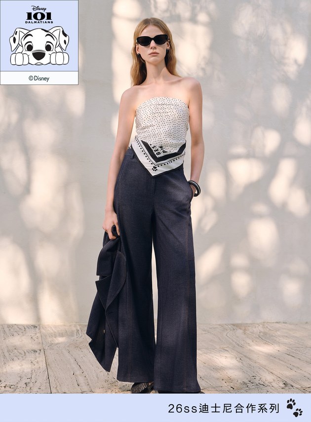 DISNEY｜黑白波點真絲方巾