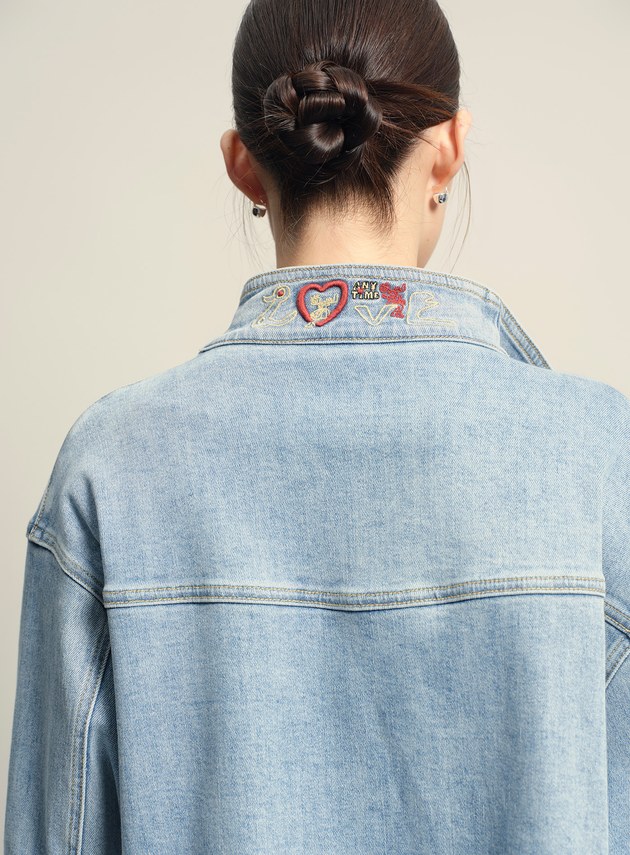 Leland Lee藝術家聯名-刺繡立領復古牛仔外套