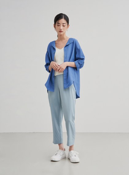 翻領泡袖休閒襯衫