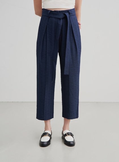 肌理感打褶綁帶錐形褲