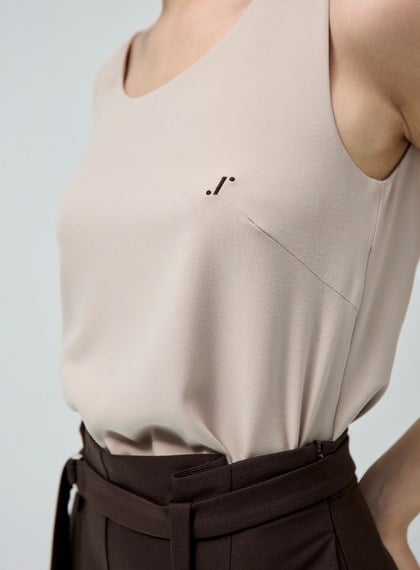 無袖格紋拼接背心上衣