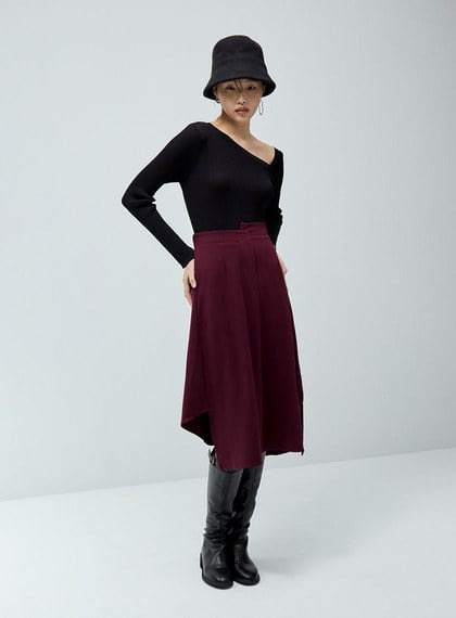 質感不對稱腰頭長裙