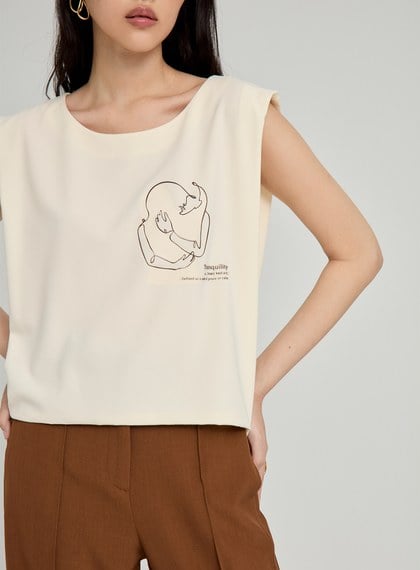 雙層翻光印花無袖上衣