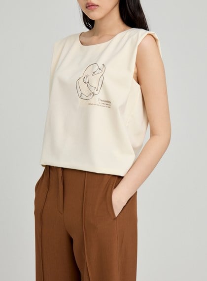 雙層翻光印花無袖上衣