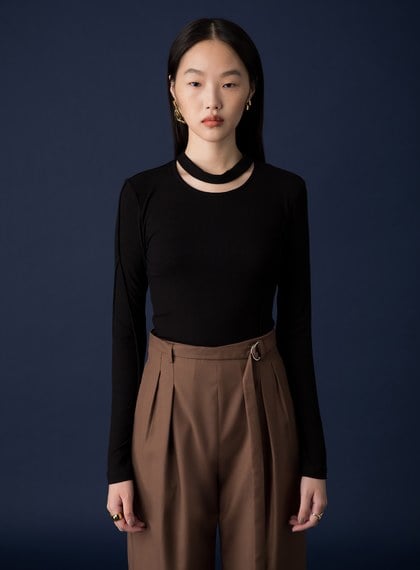 平塔克圓領坑條內搭上衣