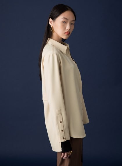 釦開袖口落肩舒適襯衫