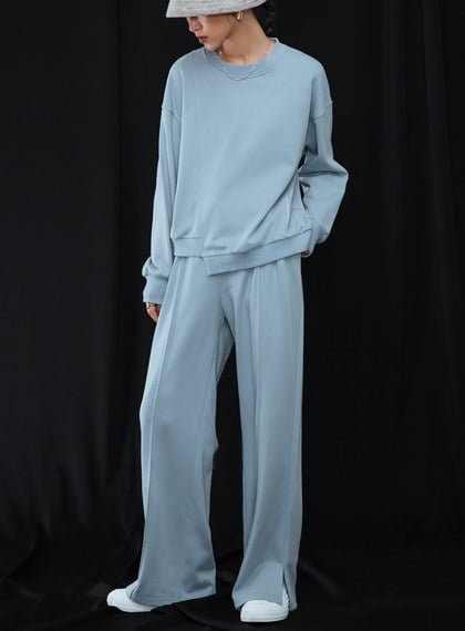 修身直筒開衩寬棉褲