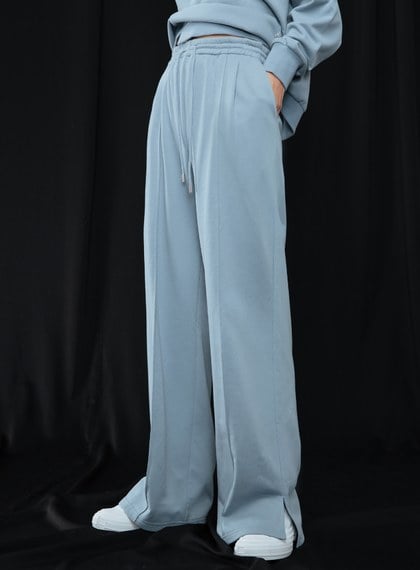 修身直筒開衩寬棉褲