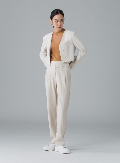 簡約不對稱腰頭直筒褲