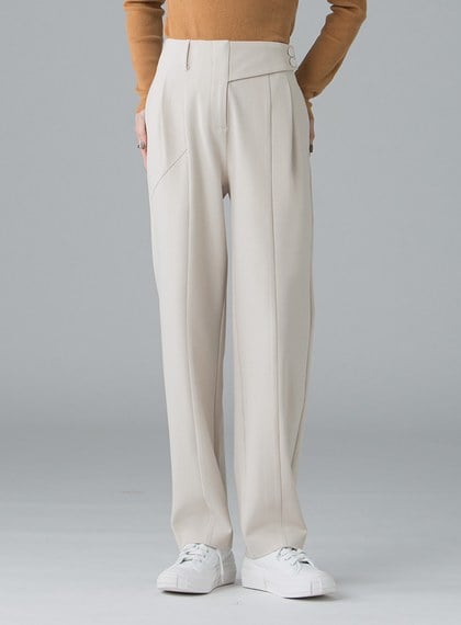 簡約不對稱腰頭直筒褲