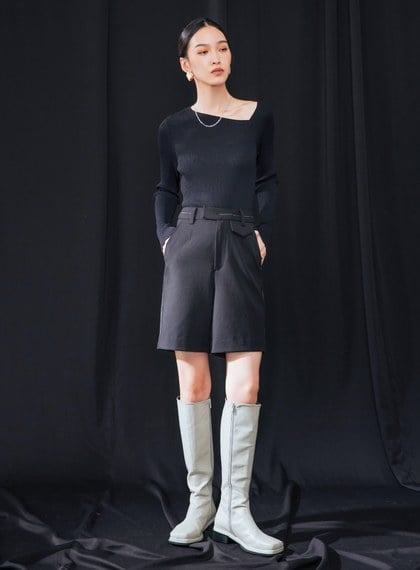 配色壓線膝上短褲