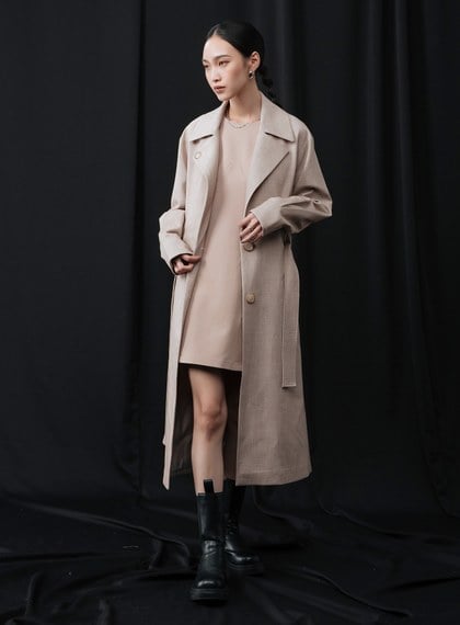 活片雙層領附腰帶大衣